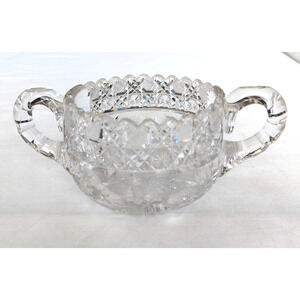 VTG American Brilliant Period Round Crystal Cut Glass Sugar Bowl Dish 4" Handle
